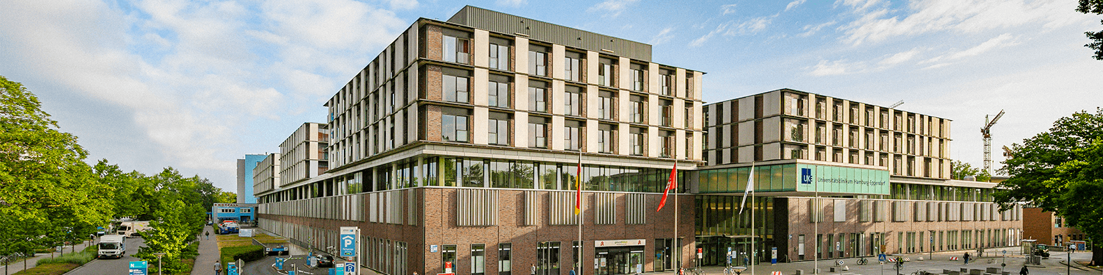 Modern UKE hospital building on the Hamburg-Eppendorf campus
